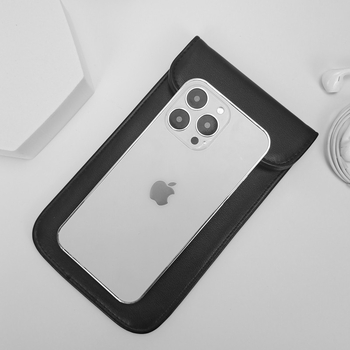 Mobiltelefon jelvédő taska, PU anyag, nano szigetelő bélés, varrott kivitel, testreszabható