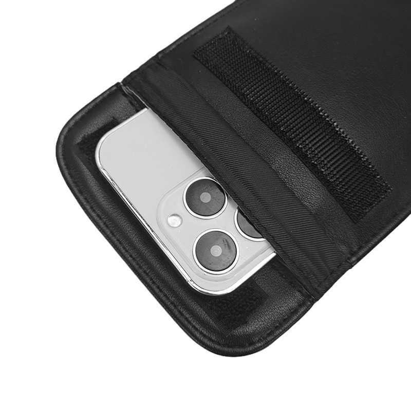 Mobiltelefon jelvédő taska, PU anyag, nano szigetelő bélés, varrott kivitel, testreszabható