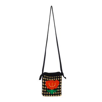 Pletena crossbody torbica za mobitel s cvjetnim uzorkom, ulični stil, poliester, uspravni kvadratni oblik, otvoreno, jedna naramenica