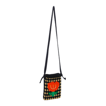Pletena crossbody torbica za mobitel s cvjetnim uzorkom, ulični stil, poliester, uspravni kvadratni oblik, otvoreno, jedna naramenica