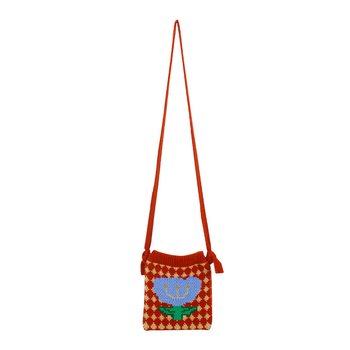 Pletena crossbody torbica za mobitel s cvjetnim uzorkom, ulični stil, poliester, uspravni kvadratni oblik, otvoreno, jedna naramenica