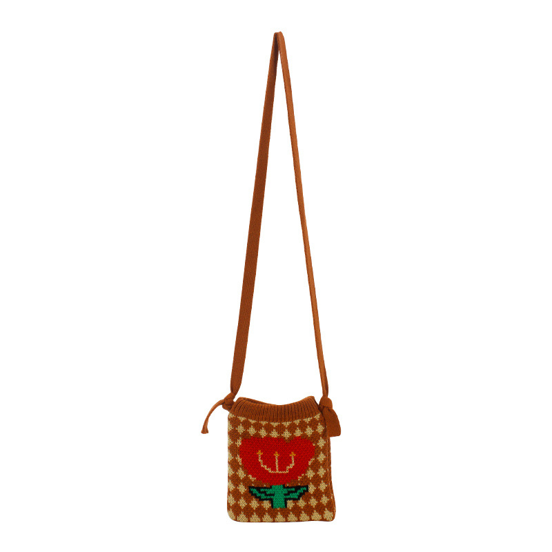 Pletena crossbody torbica za mobitel s cvjetnim uzorkom, ulični stil, poliester, uspravni kvadratni oblik, otvoreno, jedna naramenica