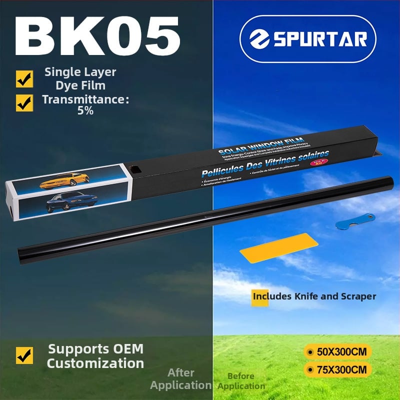 Automobiļu logu saules aizsardzības plēve — PET, UV aizsardzība 98,7%, izolācija 8, biezums 1MIL