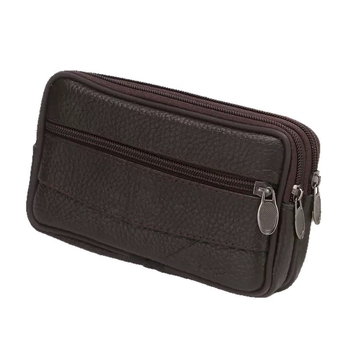 Pravé kožené púzdro na telefón s opaskom – zvislý štvorcový tvar, zips, priehradka na mince, pre mužov, na služobnú cestu