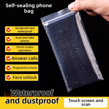 Telefono dėklas su jutikliniu ekranu, atsparus vandeniui medžiaga, skaidrus savarankiškai užsidarantis laikymo maišelis; Talpa: Kita; Pakuotė: Įprasta