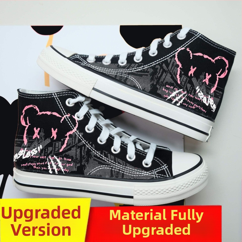 Vīriešu auduma augstās sporta kurpes — augsts purngals, šņorēšana, karikatūru raksts