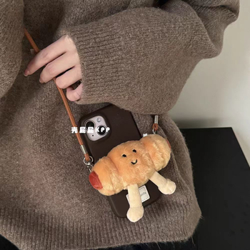 Accesoriu pentru telefon din pluș în formă de hot dog, cu buzunar detașabil pentru card, lucrat manual, curea crossbody din nylon, cataramă metalică
