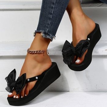 Дамски сандали с клин, PU горна част с модел херингбон, кожена подплата, гумена подметка, 3-5 cm клин, без закопчаване, плажни чехли