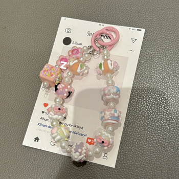 Mobiltelefon medál gyöngyös lánc, karikatúra stílusú, DIY kulcstartó (Forma: koreai verzió; Funkció: sugárzás elleni védelem; Anyag: lásd részletek; Feldolgozás: nincs személyre szabás)
