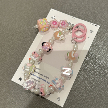 Mobiltelefon medál gyöngyös lánc, karikatúra stílusú, DIY kulcstartó (Forma: koreai verzió; Funkció: sugárzás elleni védelem; Anyag: lásd részletek; Feldolgozás: nincs személyre szabás)