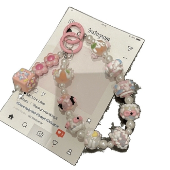 Mobiltelefon medál gyöngyös lánc, karikatúra stílusú, DIY kulcstartó (Forma: koreai verzió; Funkció: sugárzás elleni védelem; Anyag: lásd részletek; Feldolgozás: nincs személyre szabás)