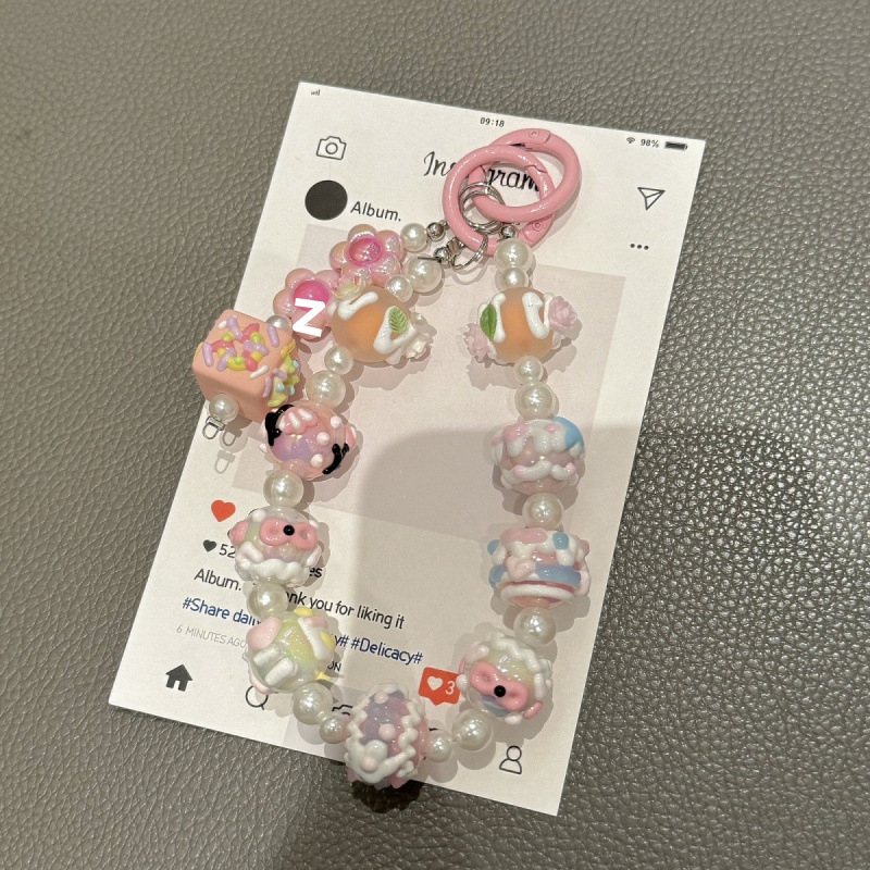 Mobiltelefon medál gyöngyös lánc, karikatúra stílusú, DIY kulcstartó (Forma: koreai verzió; Funkció: sugárzás elleni védelem; Anyag: lásd részletek; Feldolgozás: nincs személyre szabás)