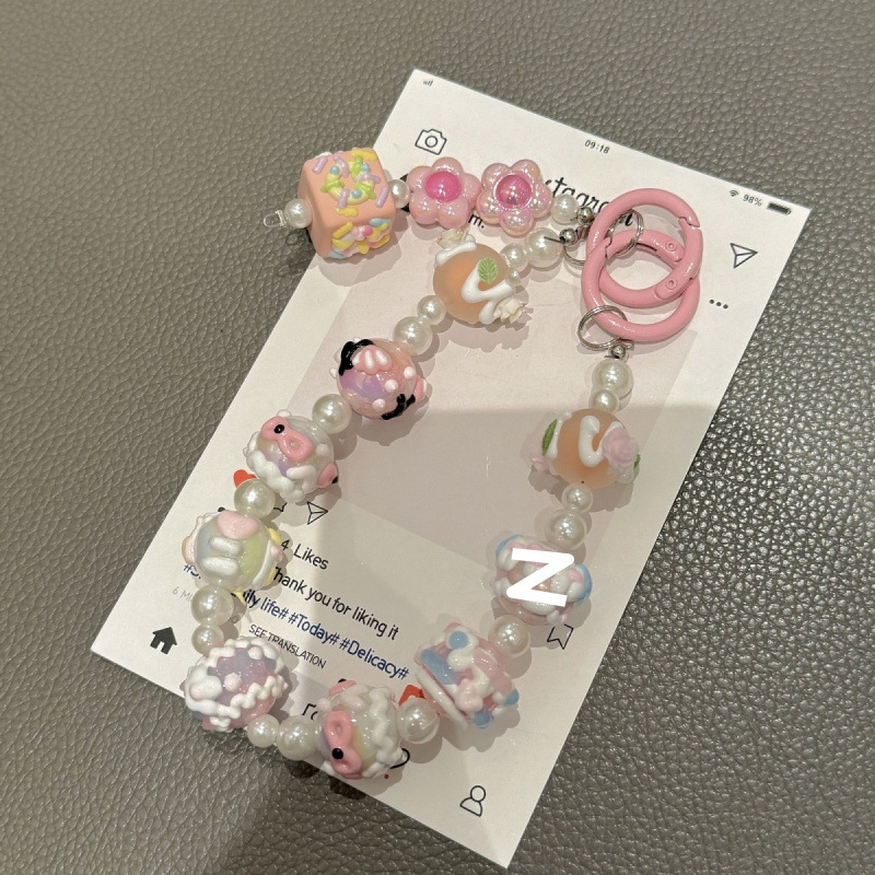 Mobiltelefon medál gyöngyös lánc, karikatúra stílusú, DIY kulcstartó (Forma: koreai verzió; Funkció: sugárzás elleni védelem; Anyag: lásd részletek; Feldolgozás: nincs személyre szabás)