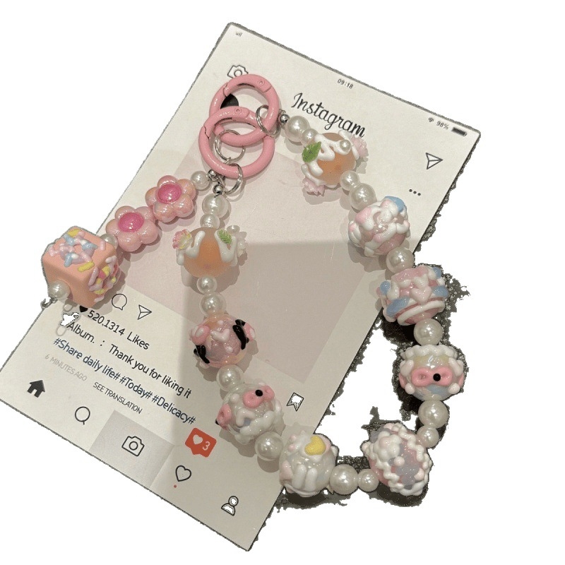 Mobiltelefon medál gyöngyös lánc, karikatúra stílusú, DIY kulcstartó (Forma: koreai verzió; Funkció: sugárzás elleni védelem; Anyag: lásd részletek; Feldolgozás: nincs személyre szabás)