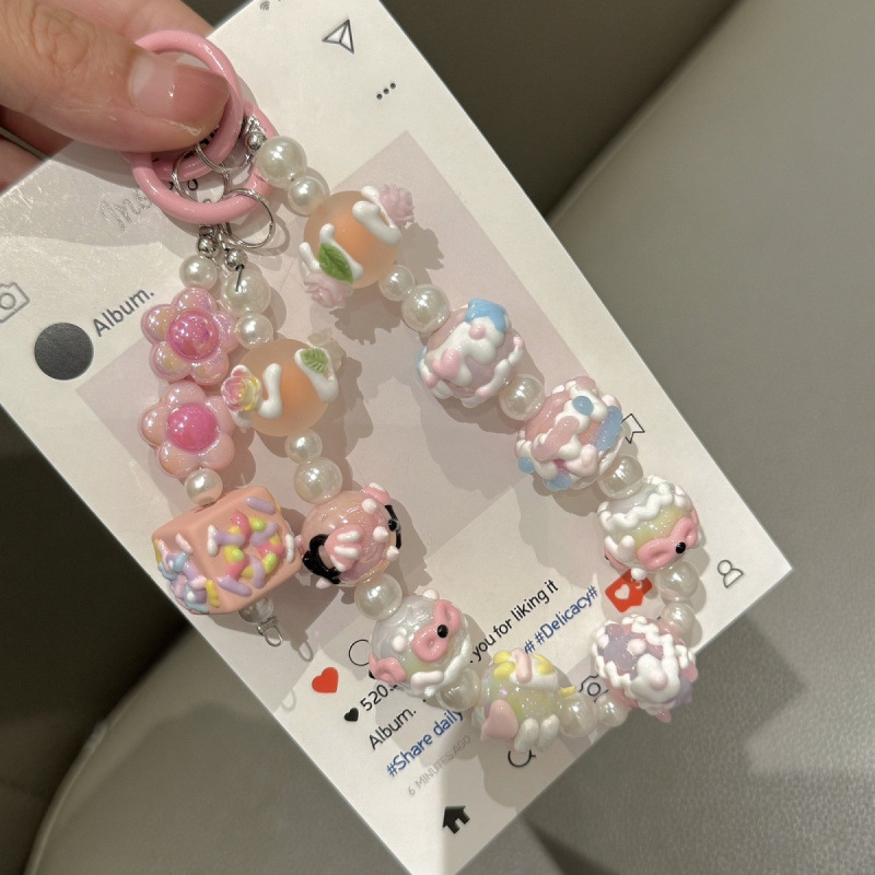 Mobiltelefon medál gyöngyös lánc, karikatúra stílusú, DIY kulcstartó (Forma: koreai verzió; Funkció: sugárzás elleni védelem; Anyag: lásd részletek; Feldolgozás: nincs személyre szabás)