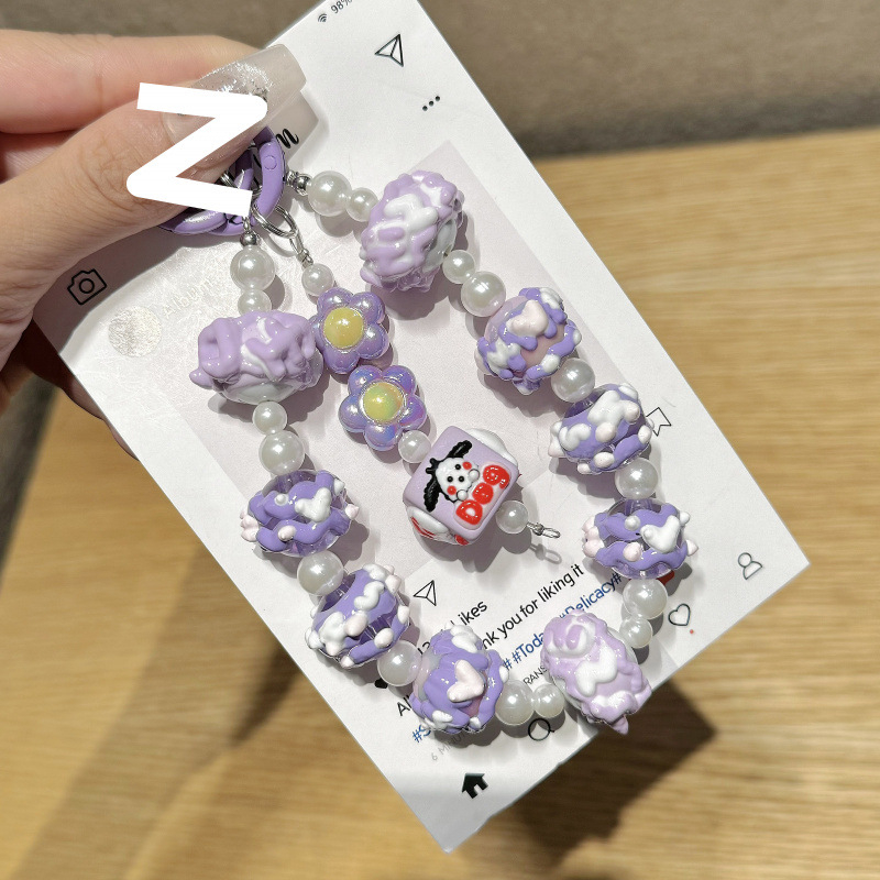 Mobiltelefon medál gyöngyös lánc, karikatúra stílusú, DIY kulcstartó (Forma: koreai verzió; Funkció: sugárzás elleni védelem; Anyag: lásd részletek; Feldolgozás: nincs személyre szabás)