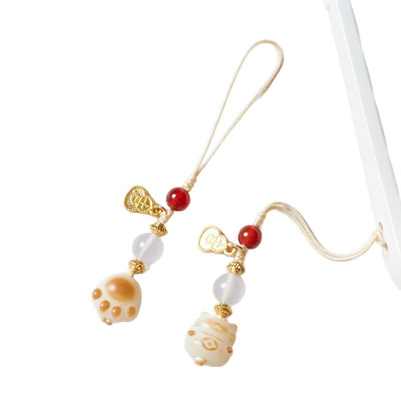 Mobiltelefon medál szénhez égetett Bodhi gyökérrel, macska karma talizmán, uniszex dekorat medál a táskára