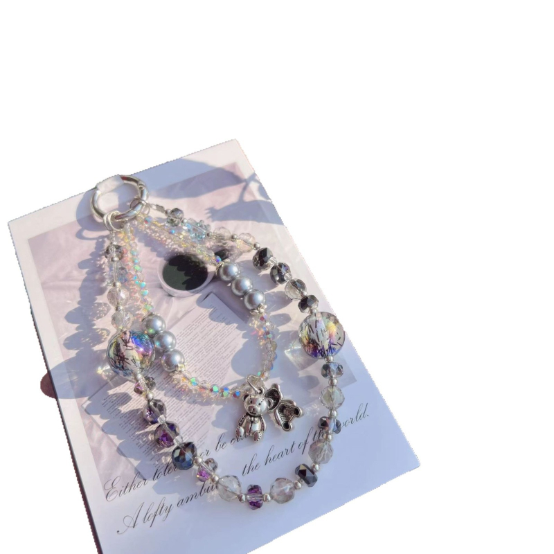 Mobiltelefon-lanyard mesterséges kristályból, kézzel készített, PVC zsinór, fém csat, nőies stílus