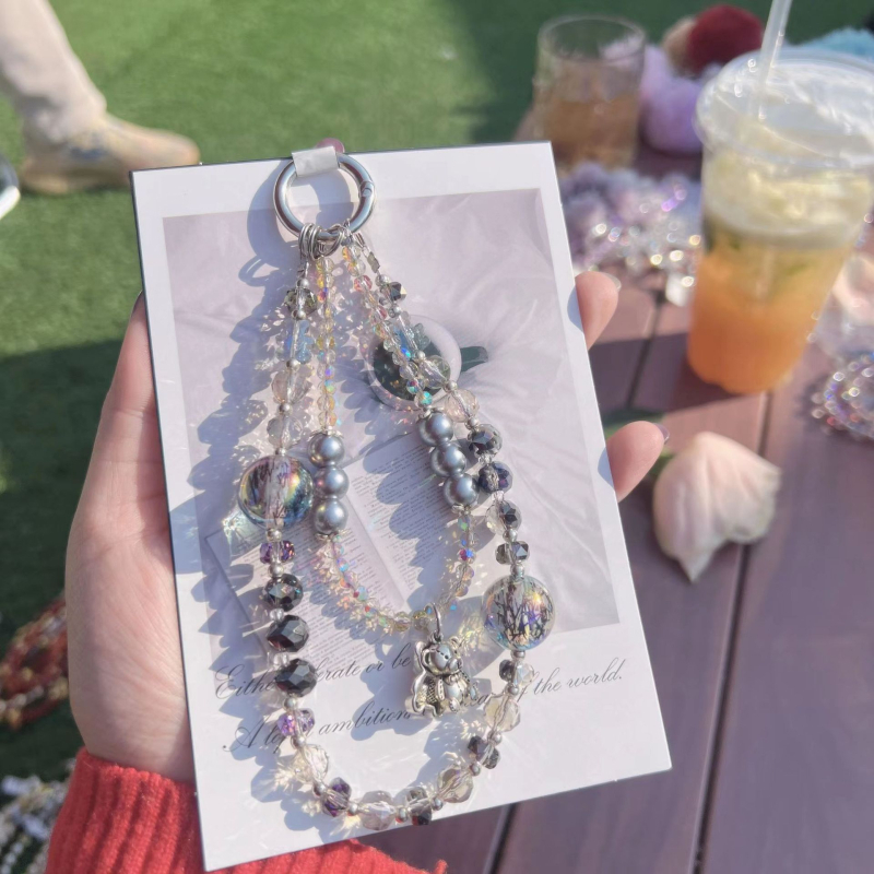 Mobiltelefon-lanyard mesterséges kristályból, kézzel készített, PVC zsinór, fém csat, nőies stílus