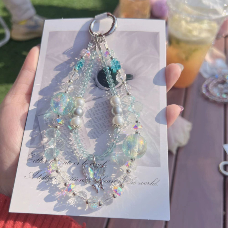 Mobiltelefon-lanyard mesterséges kristályból, kézzel készített, PVC zsinór, fém csat, nőies stílus