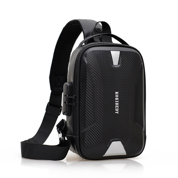 Geantă de piept pentru bărbați cu carcasă rigidă, material PU, stil urban minimalist, rezistent la uzură