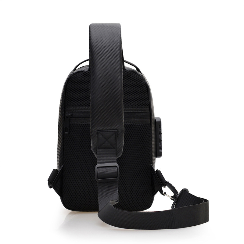 Geantă de piept pentru bărbați cu carcasă rigidă, material PU, stil urban minimalist, rezistent la uzură