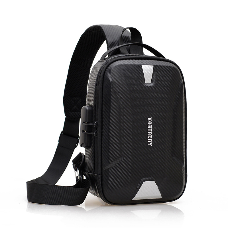 Geantă de piept pentru bărbați cu carcasă rigidă, material PU, stil urban minimalist, rezistent la uzură