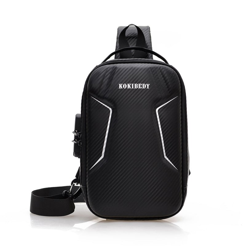 Geantă de piept pentru bărbați cu carcasă rigidă, material PU, stil urban minimalist, rezistent la uzură