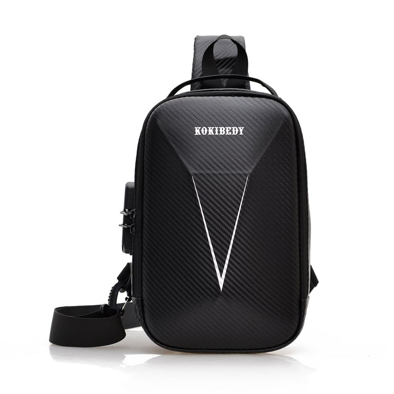 Geantă de piept pentru bărbați cu carcasă rigidă, material PU, stil urban minimalist, rezistent la uzură