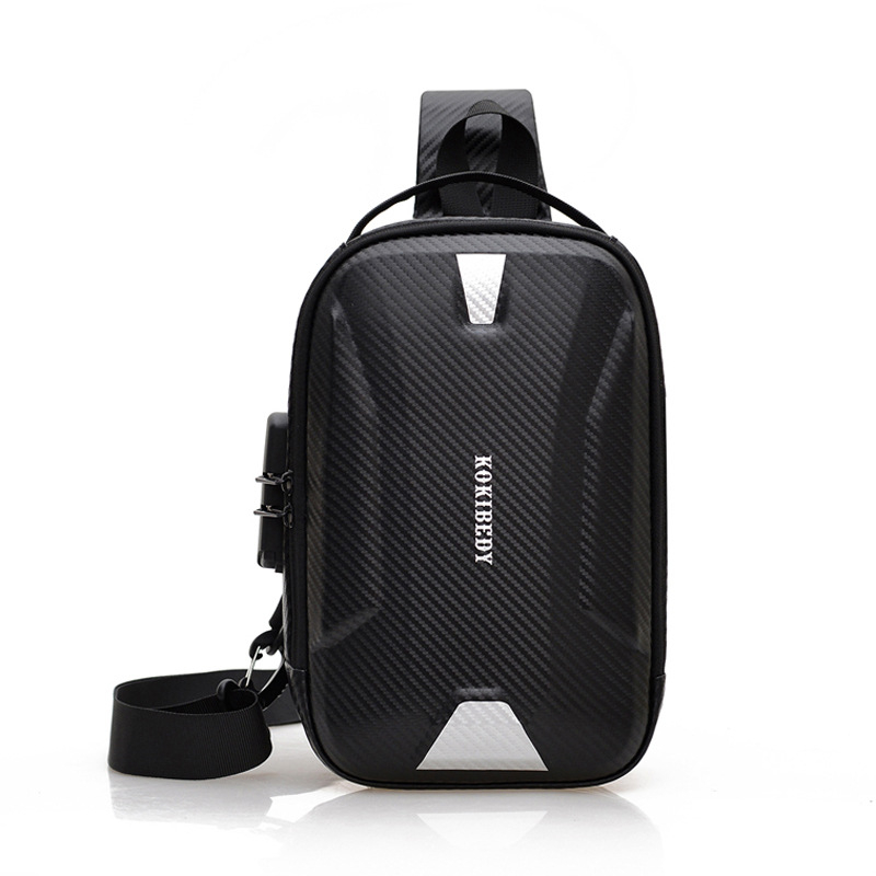 Geantă de piept pentru bărbați cu carcasă rigidă, material PU, stil urban minimalist, rezistent la uzură