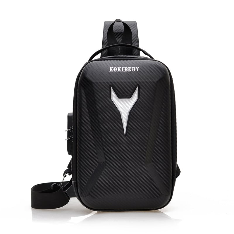 Geantă de piept pentru bărbați cu carcasă rigidă, material PU, stil urban minimalist, rezistent la uzură