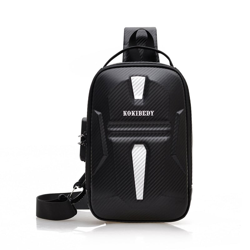 Geantă de piept pentru bărbați cu carcasă rigidă, material PU, stil urban minimalist, rezistent la uzură