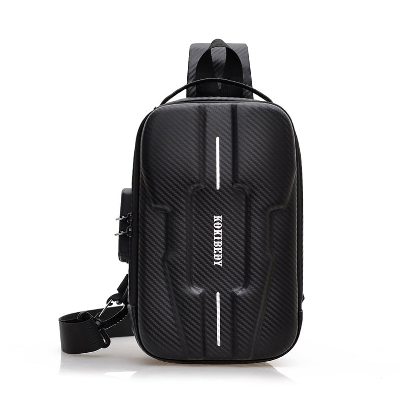 Geantă de piept pentru bărbați cu carcasă rigidă, material PU, stil urban minimalist, rezistent la uzură