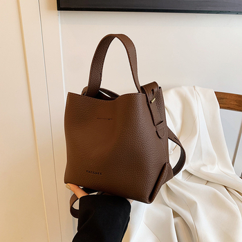 Lychee-pattern Bucket Bag, PU материал, вертикална квадратна форма, магнитно закопчаване, скрит джоб с цип