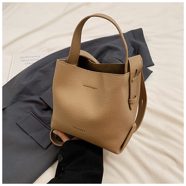 Lychee-pattern Bucket Bag, PU материал, вертикална квадратна форма, магнитно закопчаване, скрит джоб с цип