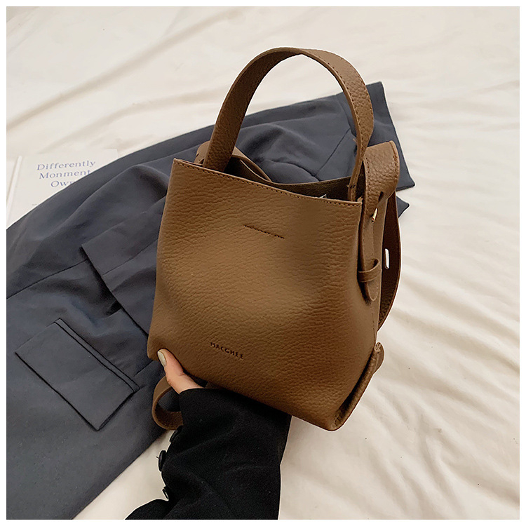 Lychee-pattern Bucket Bag, PU материал, вертикална квадратна форма, магнитно закопчаване, скрит джоб с цип