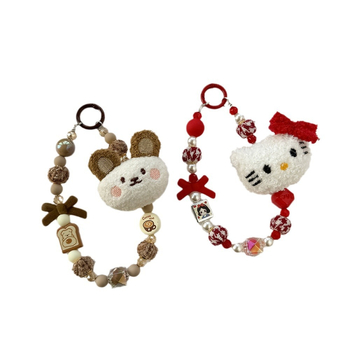 Korálik na telefón z akrylových korálok, ručne vyrobené, milý vzor medvedíka/mačky, prívesok na tašku, Zima 2023