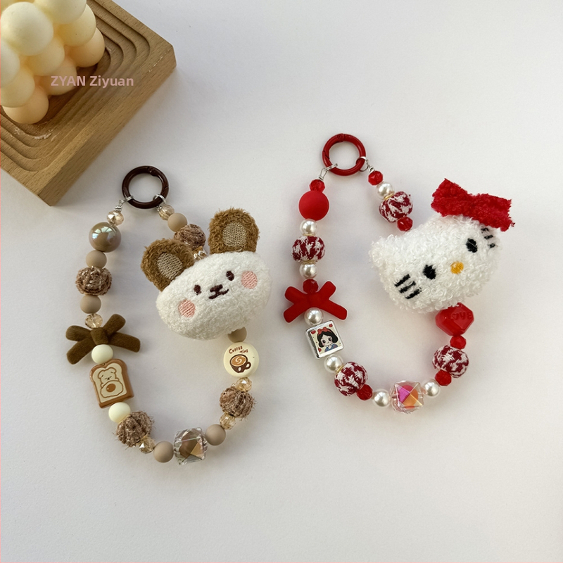 Korálik na telefón z akrylových korálok, ručne vyrobené, milý vzor medvedíka/mačky, prívesok na tašku, Zima 2023