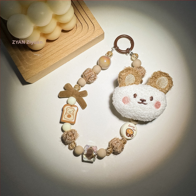 Korálik na telefón z akrylových korálok, ručne vyrobené, milý vzor medvedíka/mačky, prívesok na tašku, Zima 2023