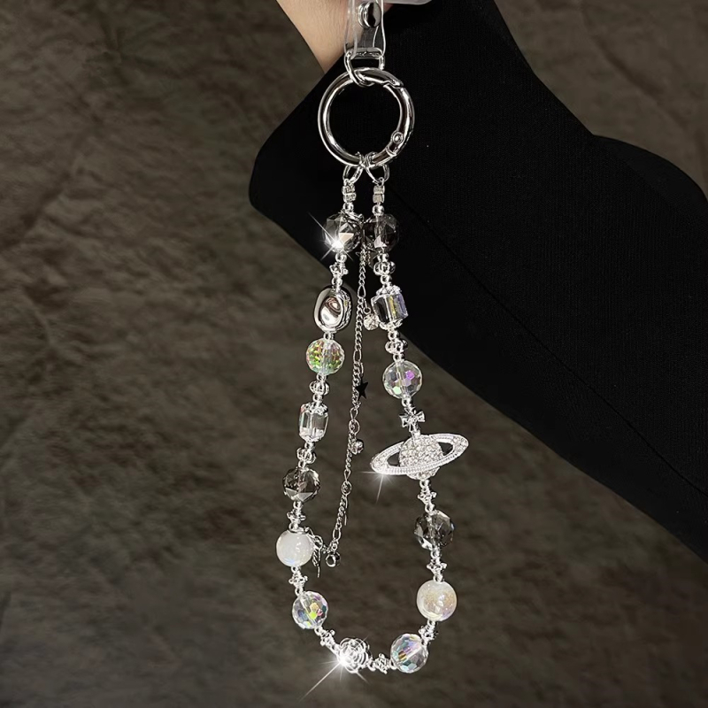 Telefonszalag kristálygyöngyökkel, ötvözetből készült lánc, PVC zsinór, fém csat, medál nélkül