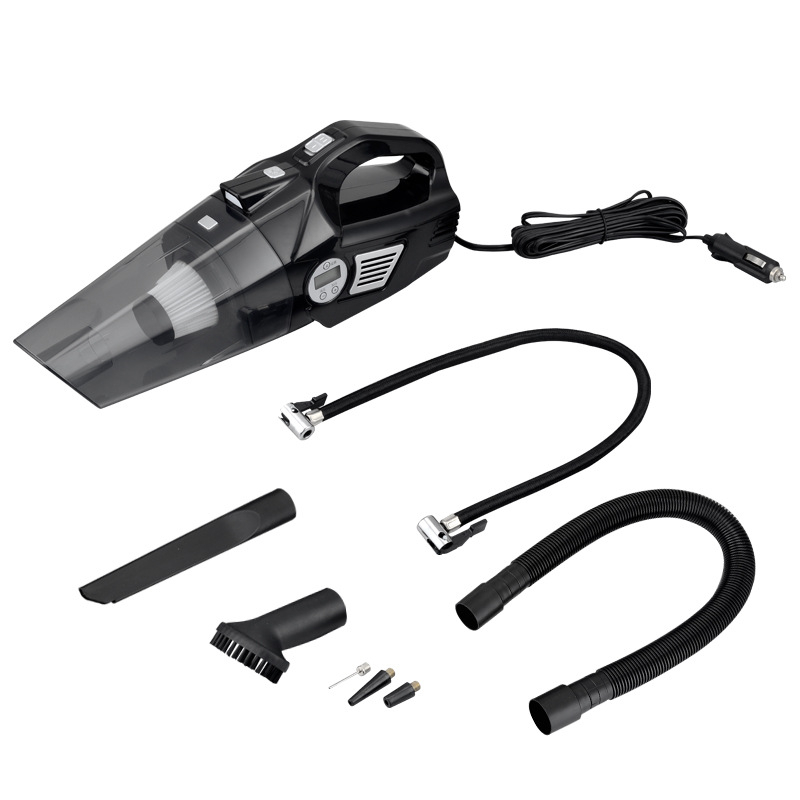 Prijenosni automobilni usisavač s pumpom za napuhivanje, rasvjetom i mjerenjem tlaka u gumama – 12V, 120W, 5500Pa