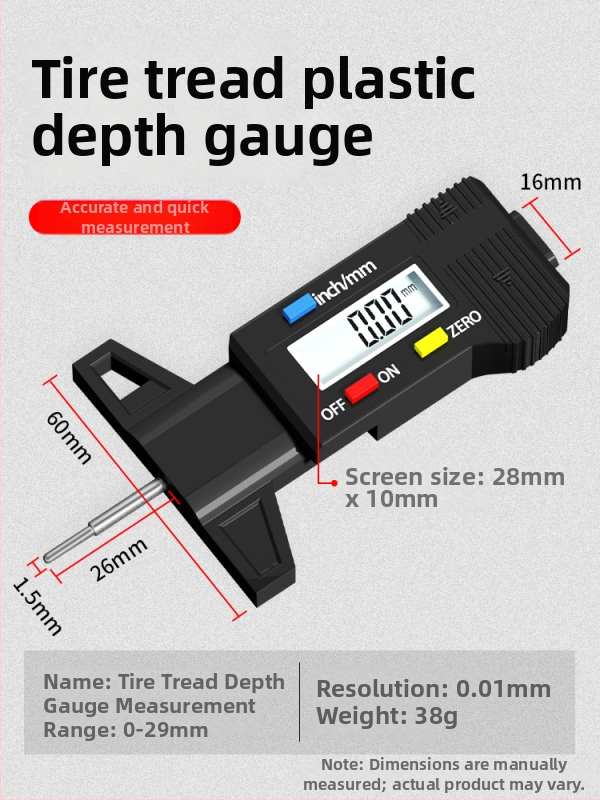 Digitālais riepas protektora dziļuma mērītājs ar elektronisku displeju riepas biezuma uzraudzībai