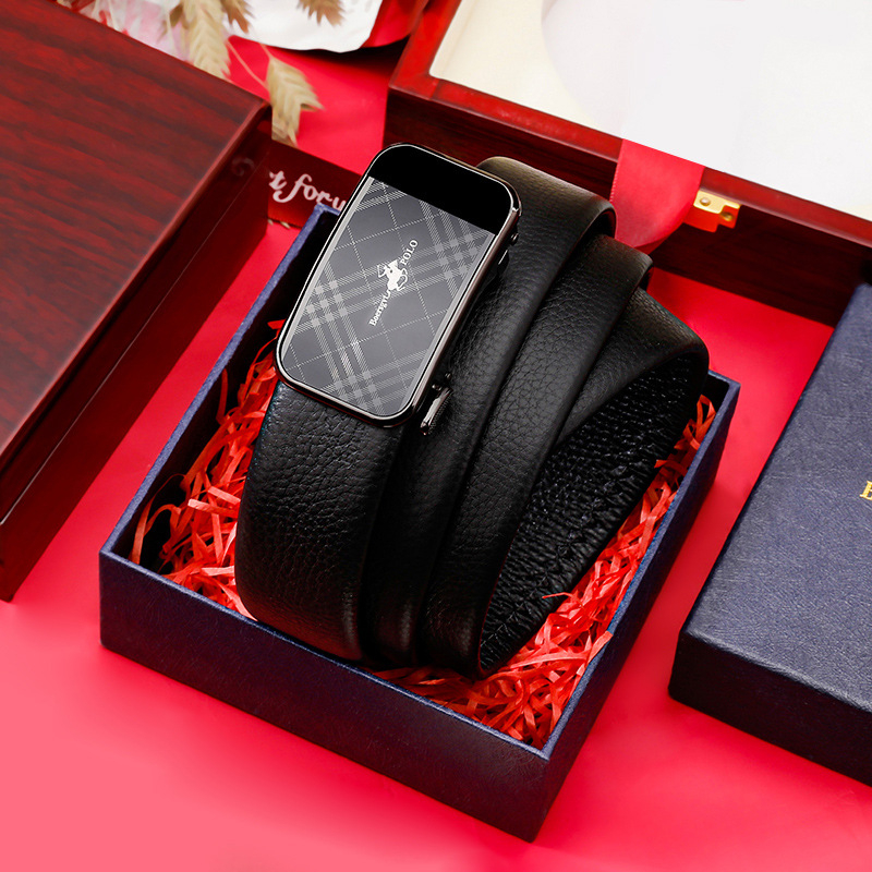 Curea din piele naturală pentru bărbați cu portofel, cataramă automată, piele din primul strat, model carouri, stil business