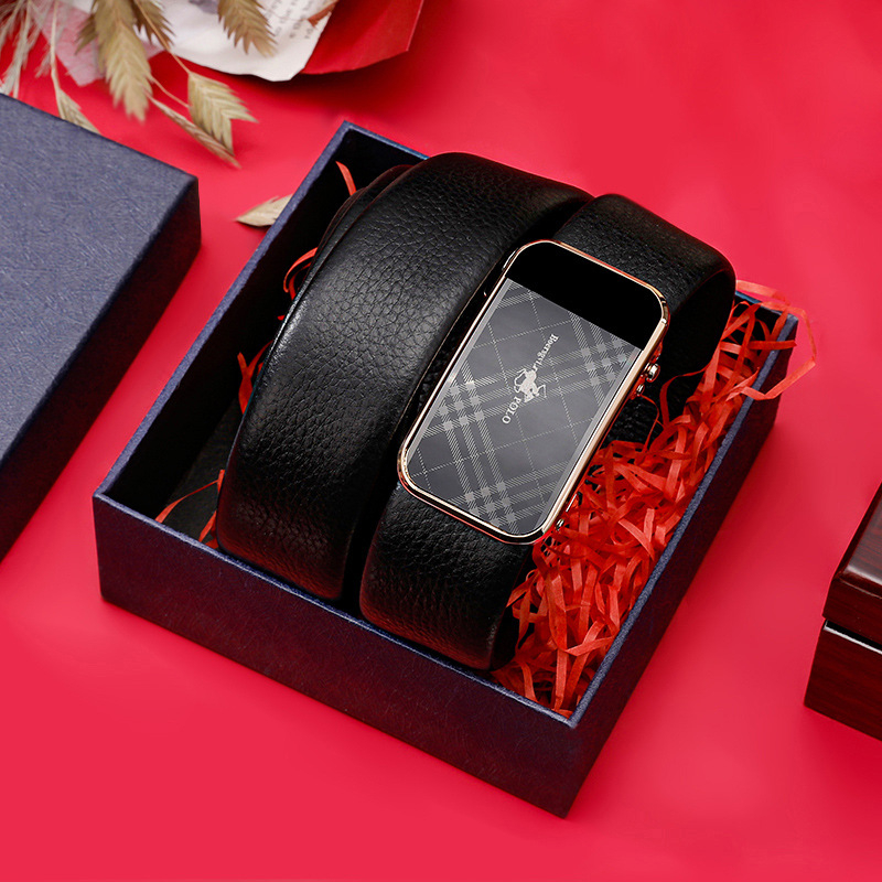 Curea din piele naturală pentru bărbați cu portofel, cataramă automată, piele din primul strat, model carouri, stil business