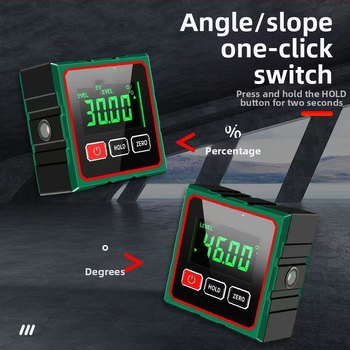 Digitálny inklinometer s meraním 360°, pevná magnetická základňa, vysoká presnosť displeja, laserový merač vzdialenosti