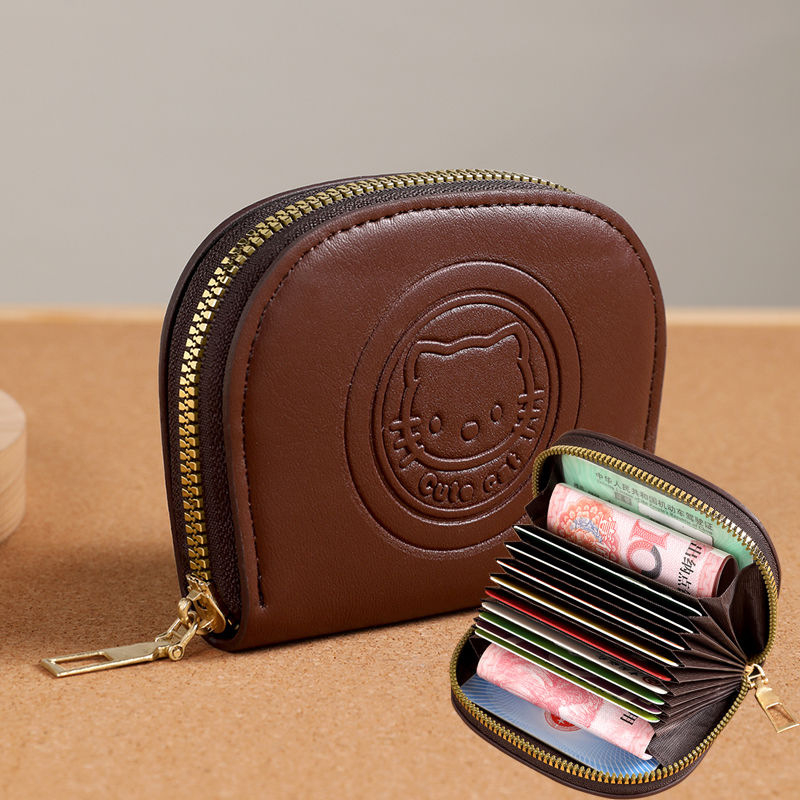 PU kožni novčanik za kartice s mačjim uzorkom, zatvarač na zip, tanak minimalistički dizajn, za pohranu kartica