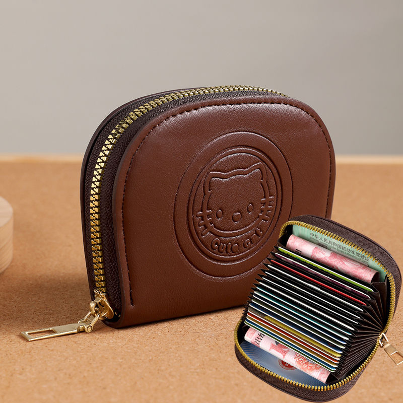 PU kožni novčanik za kartice s mačjim uzorkom, zatvarač na zip, tanak minimalistički dizajn, za pohranu kartica