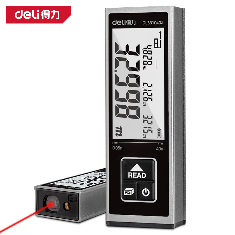 Deli mini laserski mjerač udaljenosti, domet 40 m, infracrveni elektronički ravnalo, litijeva baterija, model DL331040Z
