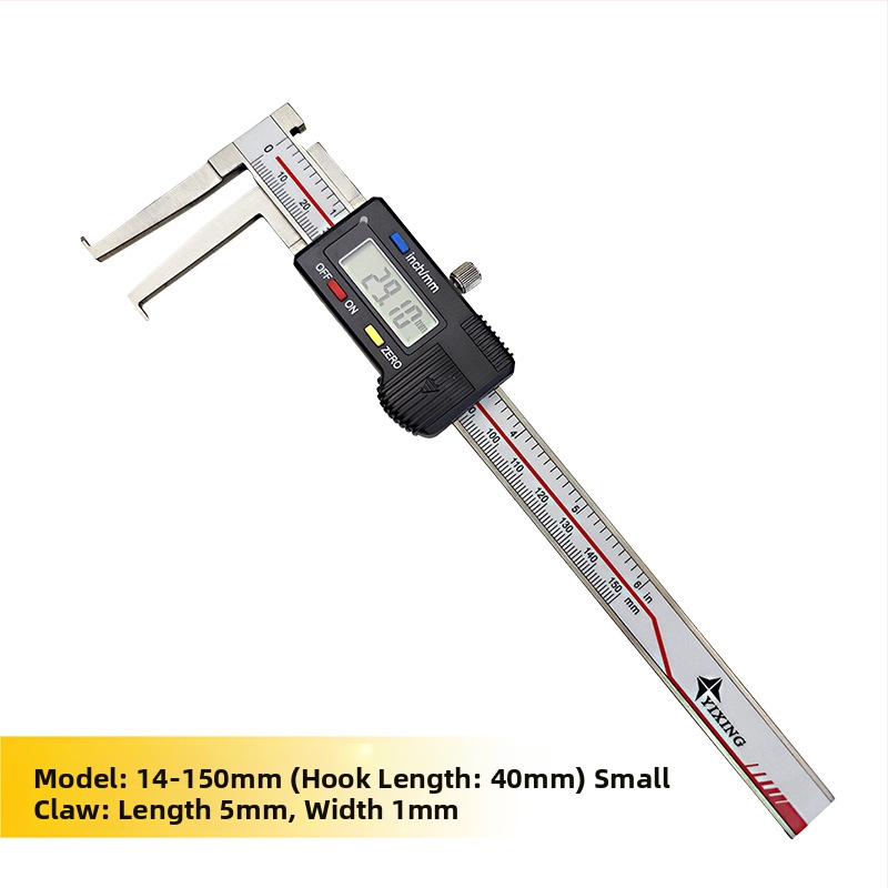 Digitálny posuvné meradlo s vnútorným žliabkom pre vnútorné meranie — rozsah 14–150 mm, dĺžka čeľuste 40 mm, meranie vnútorného priemeru