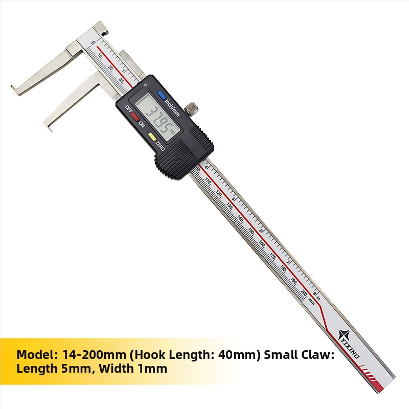 Digitálny posuvné meradlo s vnútorným žliabkom pre vnútorné meranie — rozsah 14–150 mm, dĺžka čeľuste 40 mm, meranie vnútorného priemeru